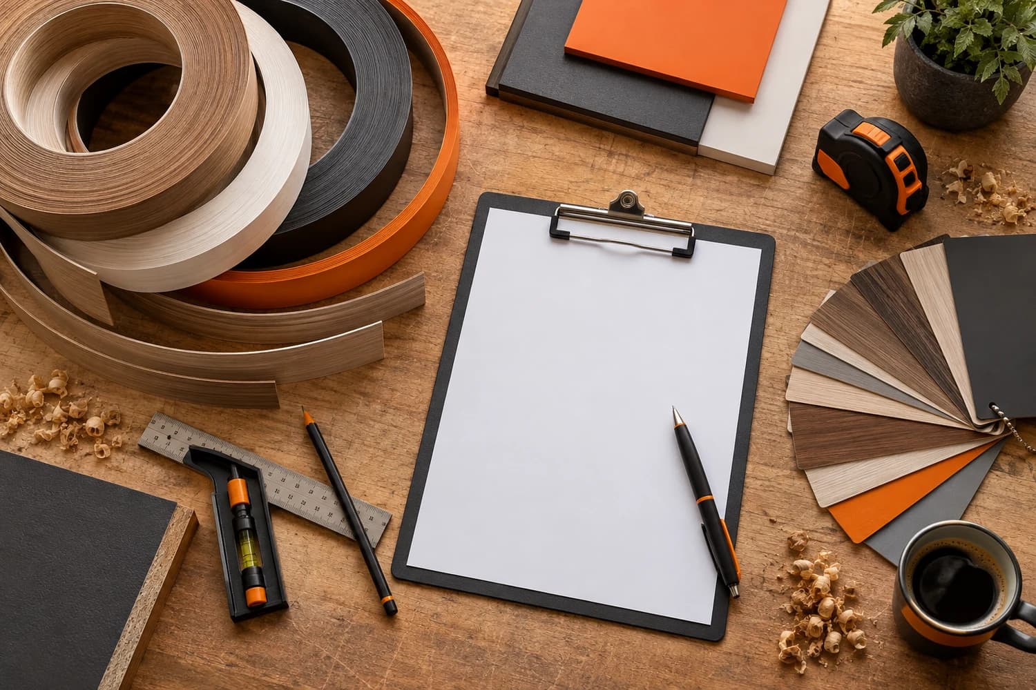 Bancada organizada com amostras e instrumentos para conferir a compra