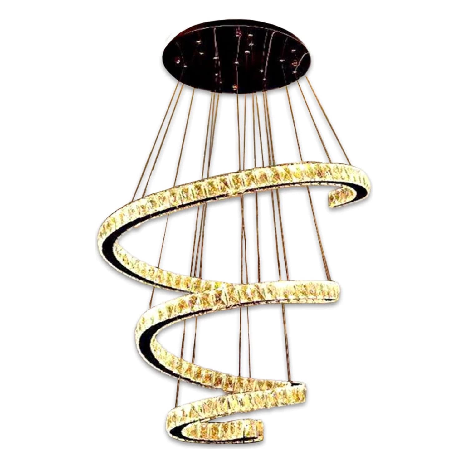Lustre Cristal Sala Espiral Teto LED com Controle Aço Inox 3 Metros